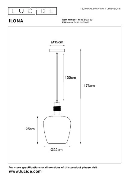 Lucide ILONA - Pendelleuchten - Ø 22 cm - 1xE27 - Amber - technisch